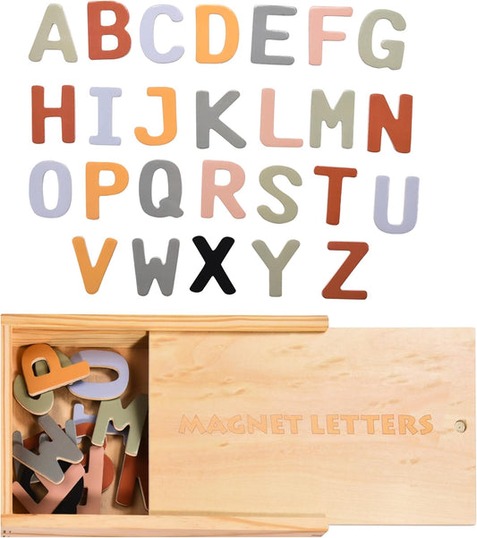 Alphabet Magnets for Fridge - Letter Magnets for Toddlers 1-3 - Large Magnetic Kids Toys to Stick on Refrigerator and Other Metallic Surface - Big and Colorful Letter Wood Magnet for Baby