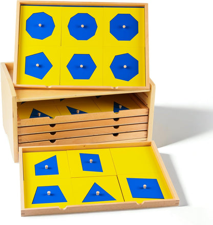 Montessori Geometric Cabinet Complete Set 18lbs - 6 Drawer Solid Beechwood Sensorial Materials, 35 Geometric Insets for Early Education, Preschool Learning Tools for Shape Recognition & Geometry