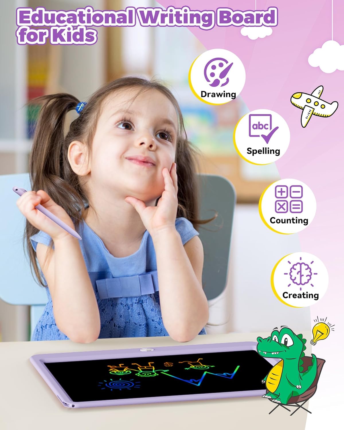 KOKODI 15 Inch LCD Writing Tablet with Anti-Lost Stylus, Erasable Doodle Board Colorful Toddler Drawing Pad, Car Travel School Games Toys for 3 4 5 6 7 8 Kids, Birthday Gift for Girls Boys Blue