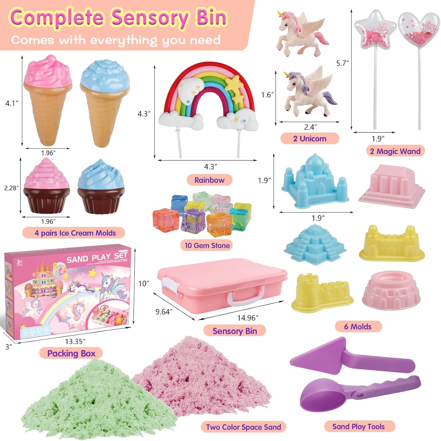 Aliex Farm Sensory Bin, Farm Sensory Kits Toy with 2.2lbs Play Sand, 31pcs Animals Trucks Creativity Magic Sand Box with Lid, Christmas Birthday Gift for Boys Kids Toddlers Ages 3 4 5 6 7 8