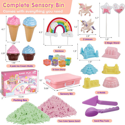 Aliex Farm Sensory Bin, Farm Sensory Kits Toy with 2.2lbs Play Sand, 31pcs Animals Trucks Creativity Magic Sand Box with Lid, Christmas Birthday Gift for Boys Kids Toddlers Ages 3 4 5 6 7 8