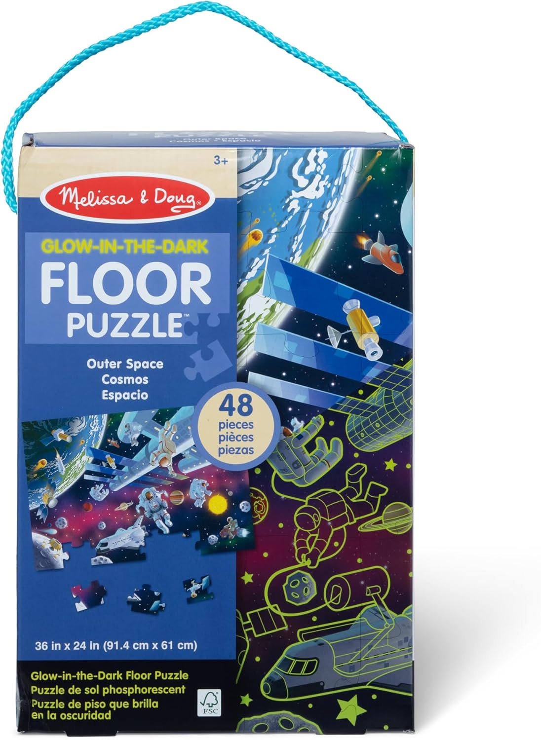 Melissa & Doug Outer Space Glow-in-the-Dark Cardboard Jigsaw Floor Puzzle – 48 Pieces, for Boys and Girls 3+ - FSC-Certified Materials