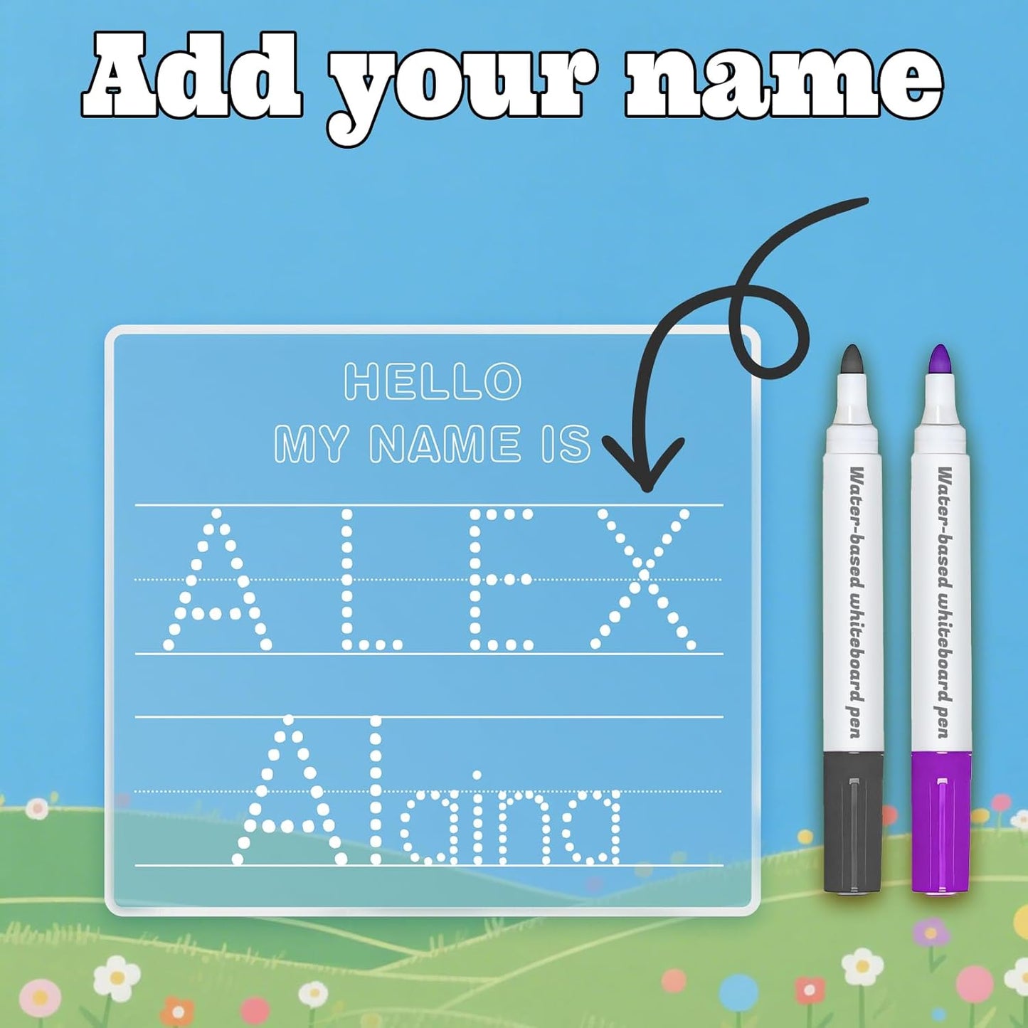 Personalized Name Practice Trace Board Custom Name Tracing Dry Erase Board Customized Rewritable Acrylic Alphabet and Number Handwriting Sign for Boys Girls School 5 * 7 inch