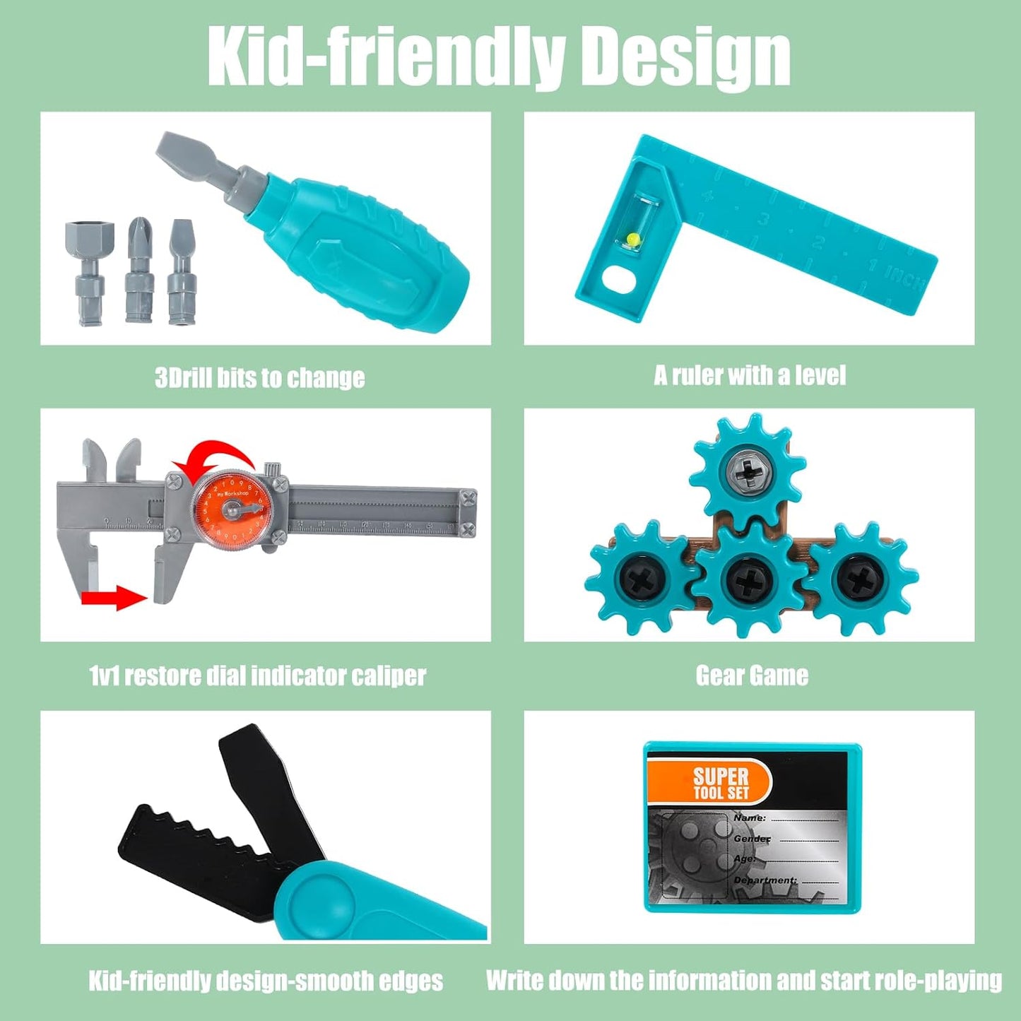 GAIETYDIY Kids Tool Set – Pretend Play Toddler Tool Set with Tool Box, Electronic Toy Drill, Screwdriver, Screw Construction Kits, Educational Tools for Kids Ages 3,4,5,6,7 Years Old, Boy Girl