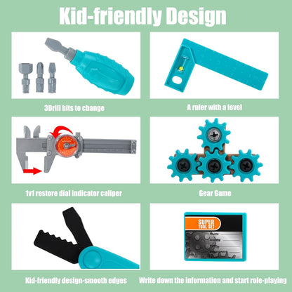 GAIETYDIY Kids Tool Set – Pretend Play Toddler Tool Set with Tool Box, Electronic Toy Drill, Screwdriver, Screw Construction Kits, Educational Tools for Kids Ages 3,4,5,6,7 Years Old, Boy Girl