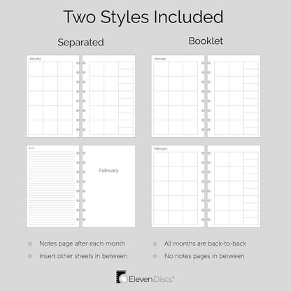 Eleven Discs Discbound Paper, Junior Size Mileage Log Sheets - Premium 120gsm Heavyweight Notebook & Planner Refills - 8 Discs, 5.5 x 8.5 in - Punched for Circa, Arc, TUL (50 Sheets)