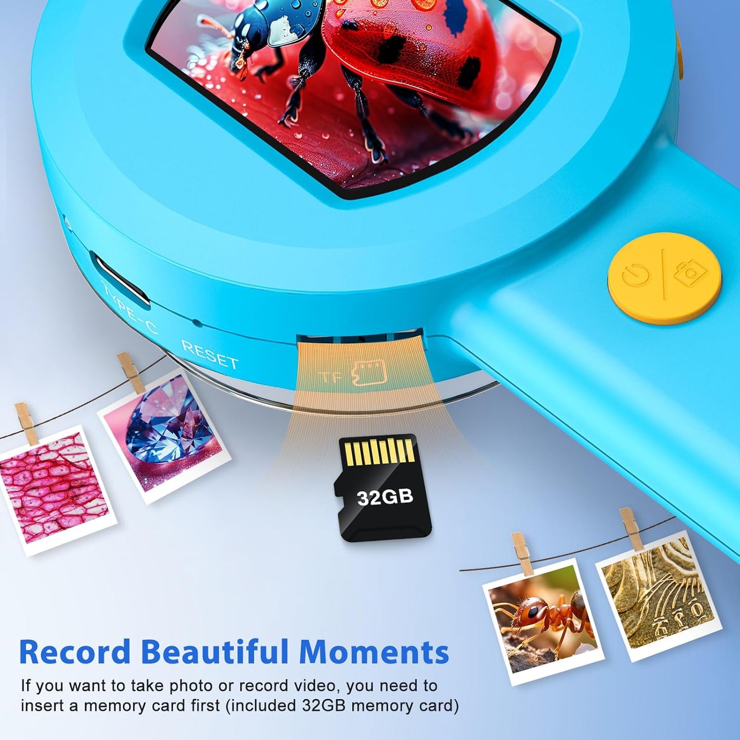 Pocket Digital Microscope for Adults Kids: 100X Handheld Magnifying Glass with Light, USB Coin Magnifier for Collector, Portable Jewelers Loupe with 2" Screen, Mini Scope for Trichome