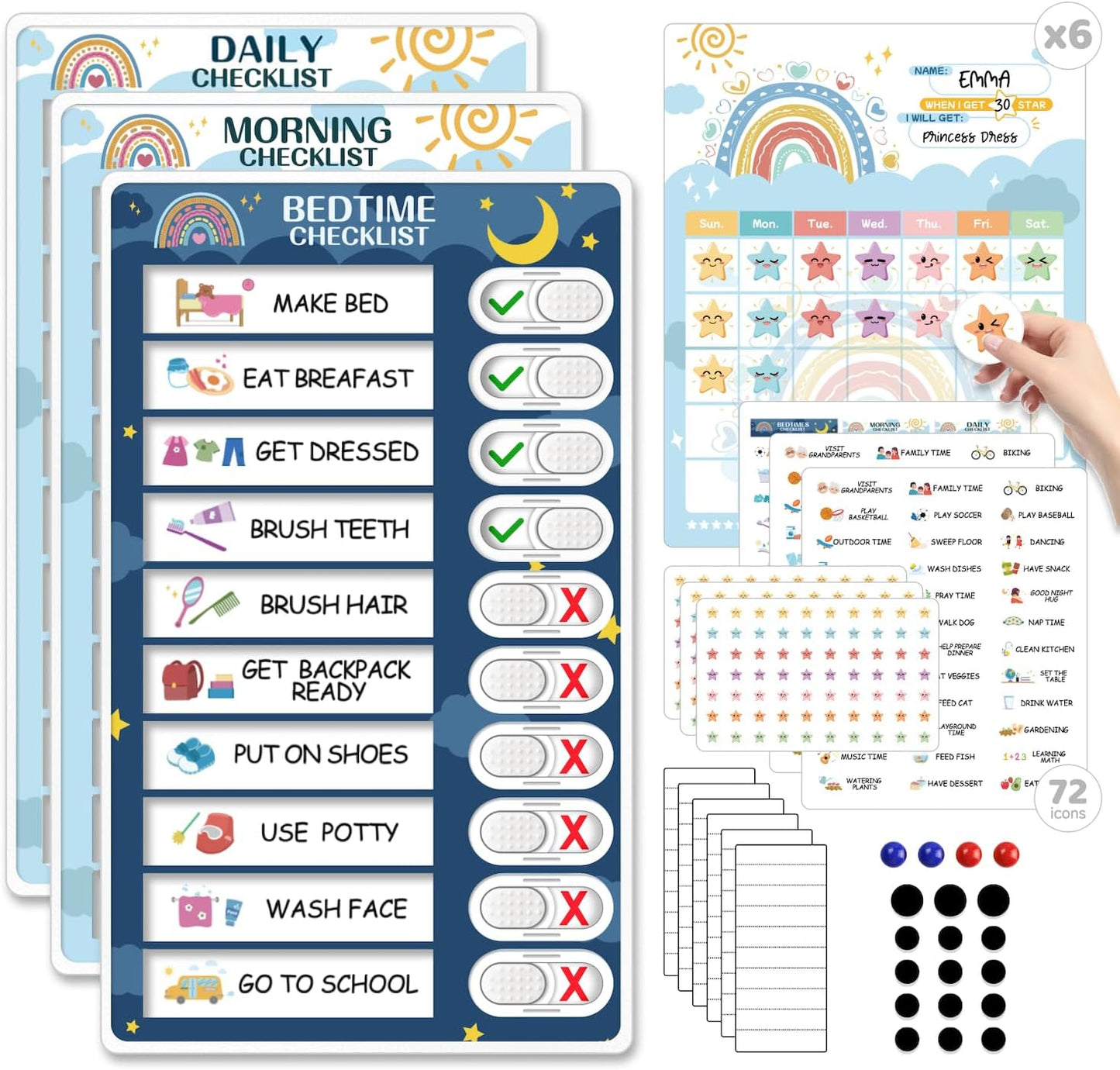 Upgraded Slider 3 in 1 Bedtime/Morning/Daily Routine Chart for Kids, Magnetic Chore Chart for Kids, Visual Schedule for Kids Toddlers Schedule Board for Home