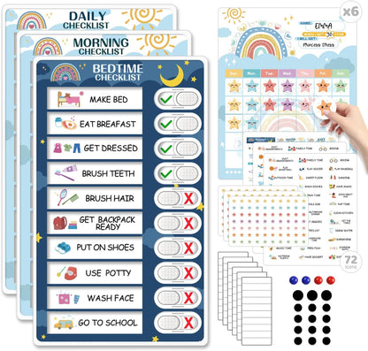 Upgraded Slider 3 in 1 Bedtime/Morning/Daily Routine Chart for Kids, Magnetic Chore Chart for Kids, Visual Schedule for Kids Toddlers Schedule Board for Home