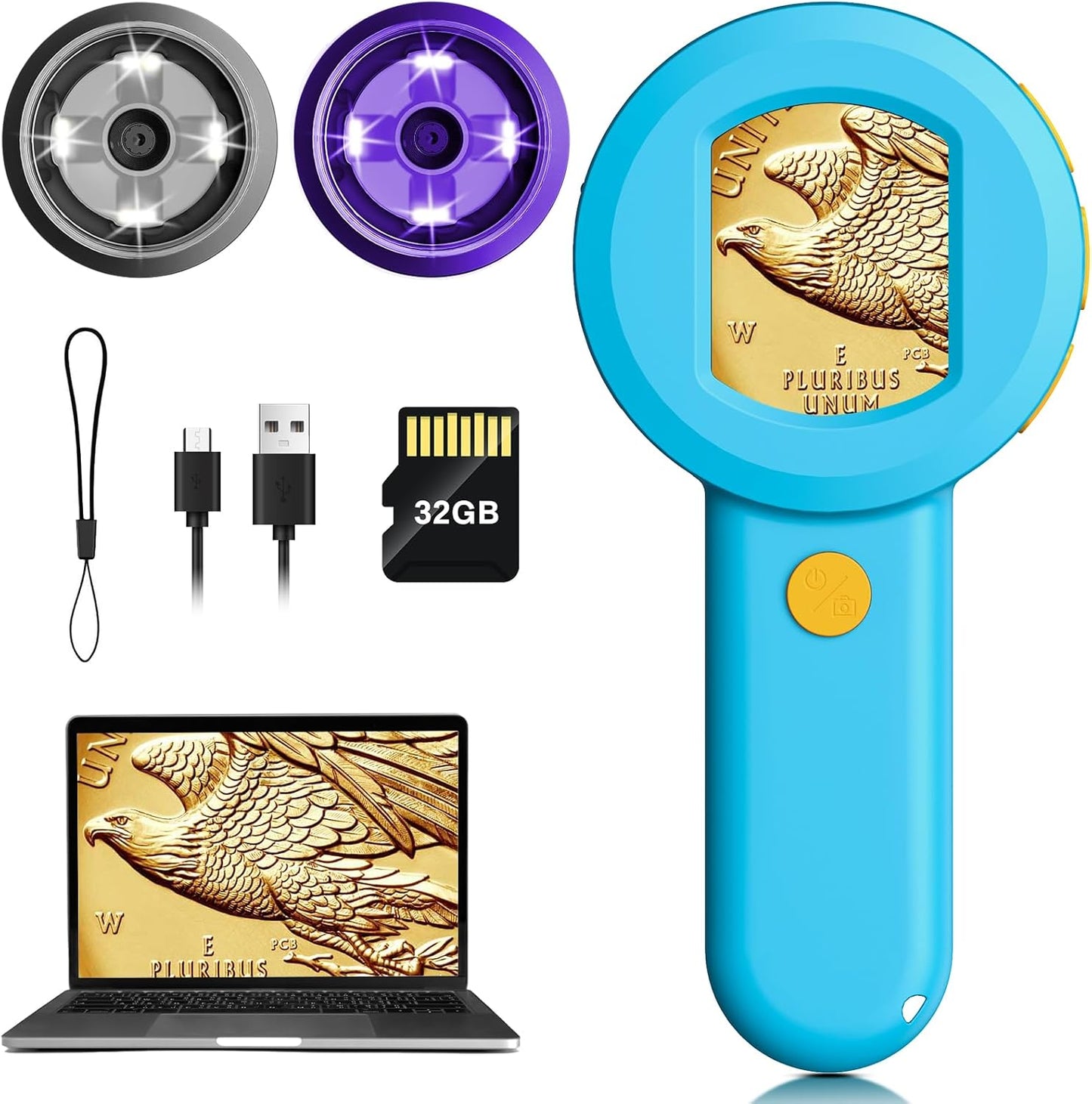 Pocket Digital Microscope for Adults Kids: 100X Handheld Magnifying Glass with Light, USB Coin Magnifier for Collector, Portable Jewelers Loupe with 2" Screen, Mini Scope for Trichome