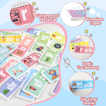 party greeting 48 Word Family Build Book Read and Rhyme Flip Activity Book ABC Vocabulary Flash Cards Kindergarten Sight Word Learning Activities Learn to Read Games for Kids Homeschool Supplies