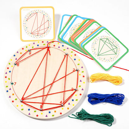Wooden Threading Nail Board Montessori Teaching Aids - Rope Winding Graphics for Early Education and Geometric Puzzle Development
