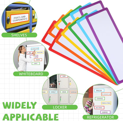 Janlaugh 12 Pcs Large Magnetic Dry Erase Labels for Classroom, 12 x 4 Inch Rectangle Magnetic Name Plates Label Flexible Magnet Stickers for Whiteboards Refrigerator(Rainbow Color,Style 1)