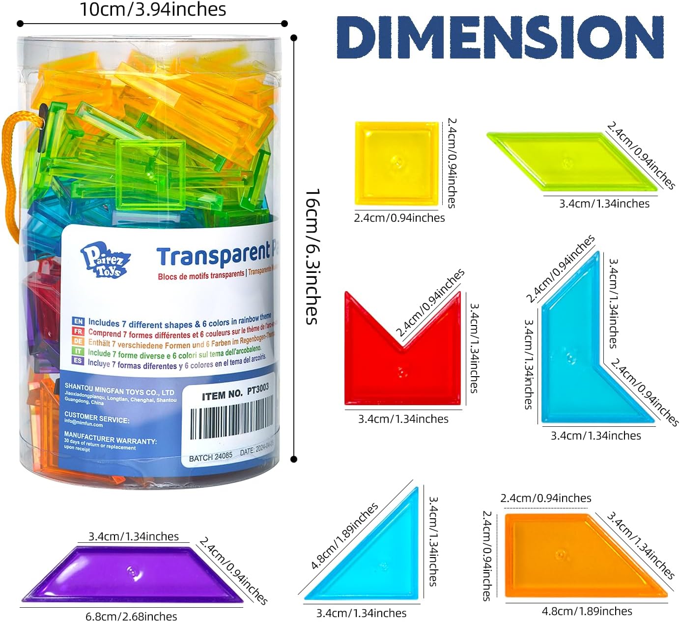 Pairez Toys Transparent Pattern Blocks, 126 Pcs Geometric Shapes Blocks, Tangram Puzzles, Practice Sorting Counting Patterning, Math Manipulatives for Kids, Back to School Supplies, Teacher Supplies