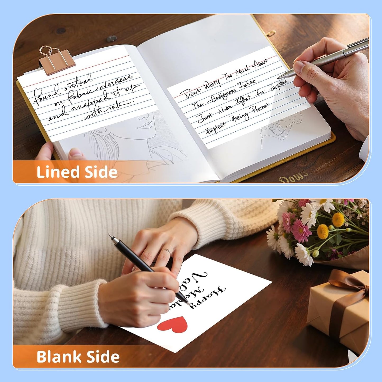 Index Cards 3x5 Inches, 300 PCS, Colored Flash Cards With Ring, Punched Lined Study Card Ruled Flashcards Notecards, Ruled Front And Blank Back, Note Card for School, College And Home