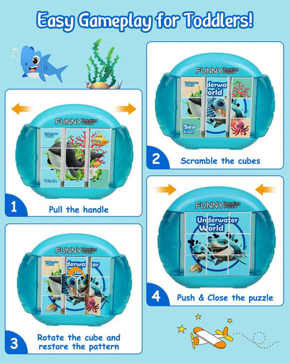 Rotating Puzzle for Kids 3 4 5 6 7 8 Year Old, 4 Puzzles in 1, Toddlers Travel, Car, Airplane, Road Trip Activities, Fine Motor Skills, Fidget, Gift for Boys & Girls Ages 3+ (Dinosaur)