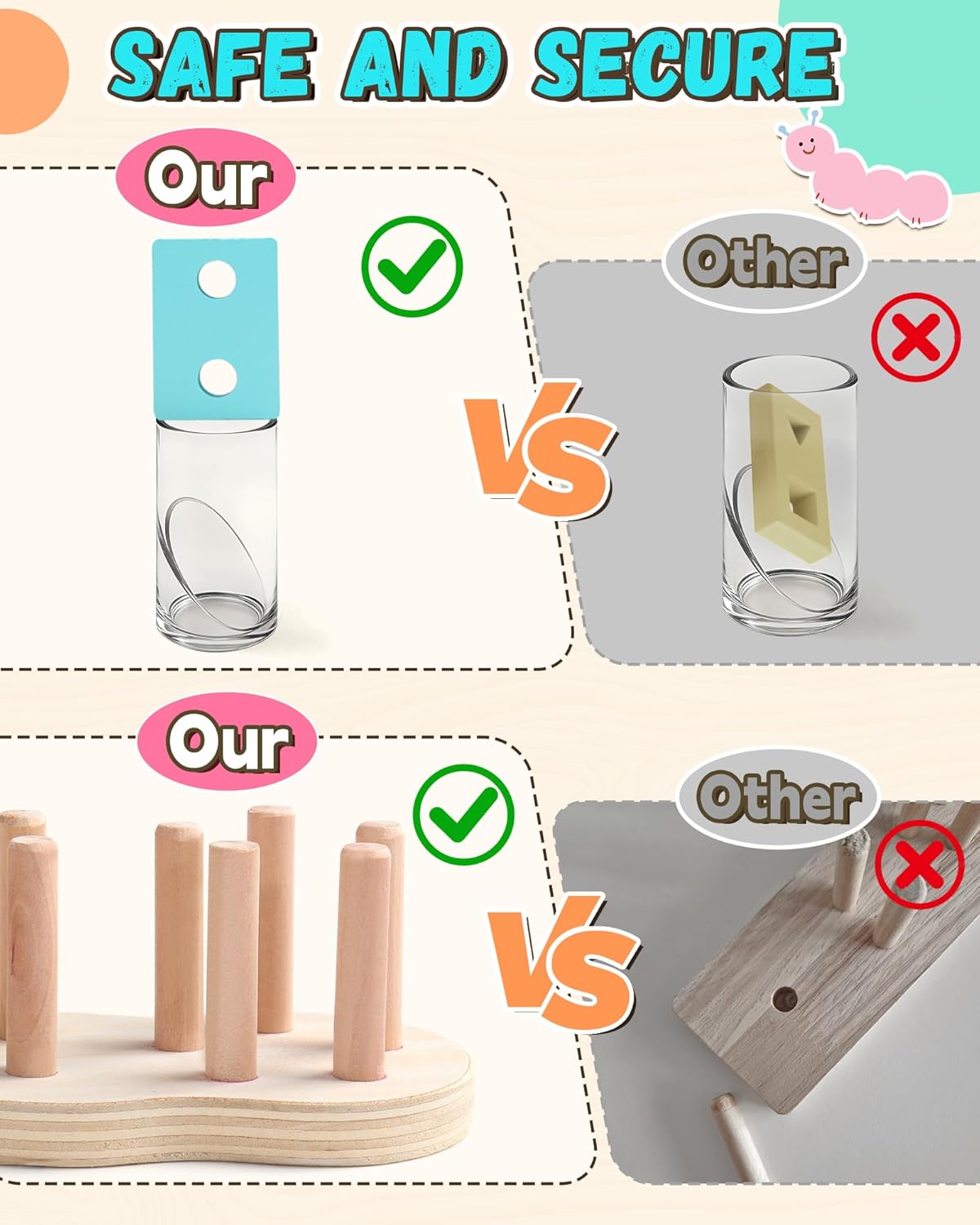 Zeewoo 1 Year Old Girl Boy Gifts Montessori Educational Toys for 1 2 Year Old Caterpillar Wooden Shape Sorter Stacking Toys for Toddlers 1-3 Preschool Learning Toy Birthday Gift