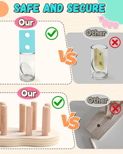 Zeewoo 1 Year Old Girl Boy Gifts Montessori Educational Toys for 1 2 Year Old Caterpillar Wooden Shape Sorter Stacking Toys for Toddlers 1-3 Preschool Learning Toy Birthday Gift