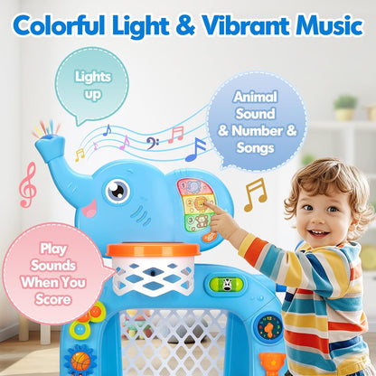 Toddler Basketball Hoop & Soccer Goal, Toys for 1 2 3 Year Old Boys Girls, Kids Sports Toy with Light Sound Music, Montessori Toys for Baby 12-18 Months, Christmas Birthday Gifts for Ages 1-3(Pink）