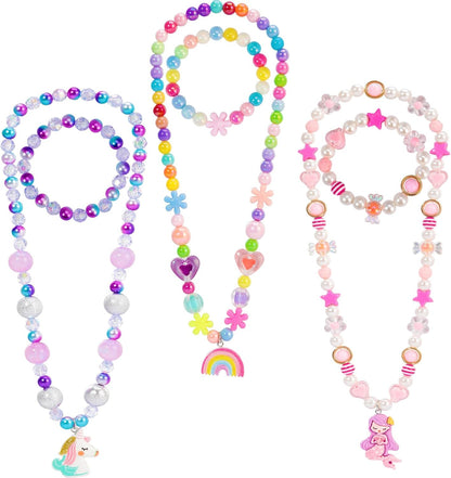 PinkSheep Toddler Jewelry Kids Necklace Choker and Bracelet 3 Pack 9pcs, Little Girls Jewelry In Box, Flower Girl Gift Kids Girls Accessories
