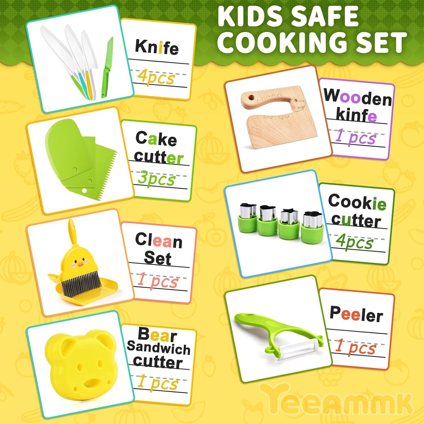 13 Pieces Montessori Kitchen Toys for Toddlers-Kids Cooking Sets Real-Toddler Toys Set for Real Cooking with Plastic Children Safe Knives Crinkle Cutter Kids Cutting Board