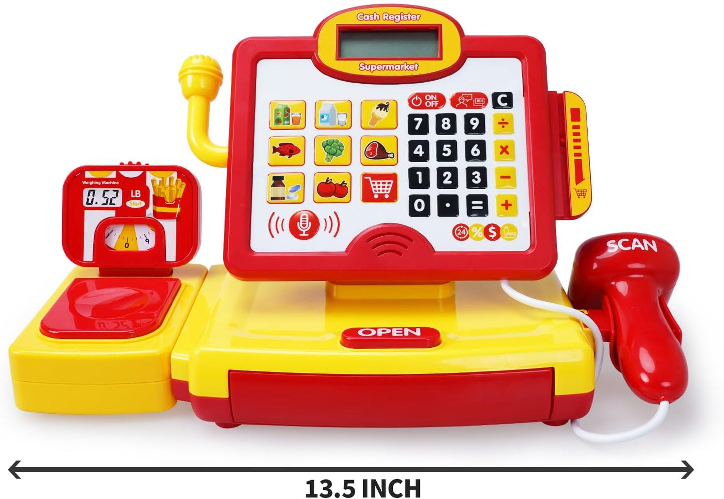 FS Pretend Play Cash Register Toy Preschool Gift for Kids, Classic Count Toy with Sound, Microphone, Scanner, Credit Card, Play Food for Boys & Girls, 57 Pieces Play Set, Ages 3 4 5 6 7, Purple