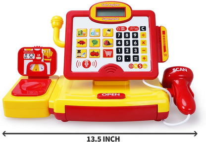 FS Pretend Play Cash Register Toy Preschool Gift for Kids, Classic Count Toy with Sound, Microphone, Scanner, Credit Card, Play Food for Boys & Girls, 57 Pieces Play Set, Ages 3 4 5 6 7, Purple