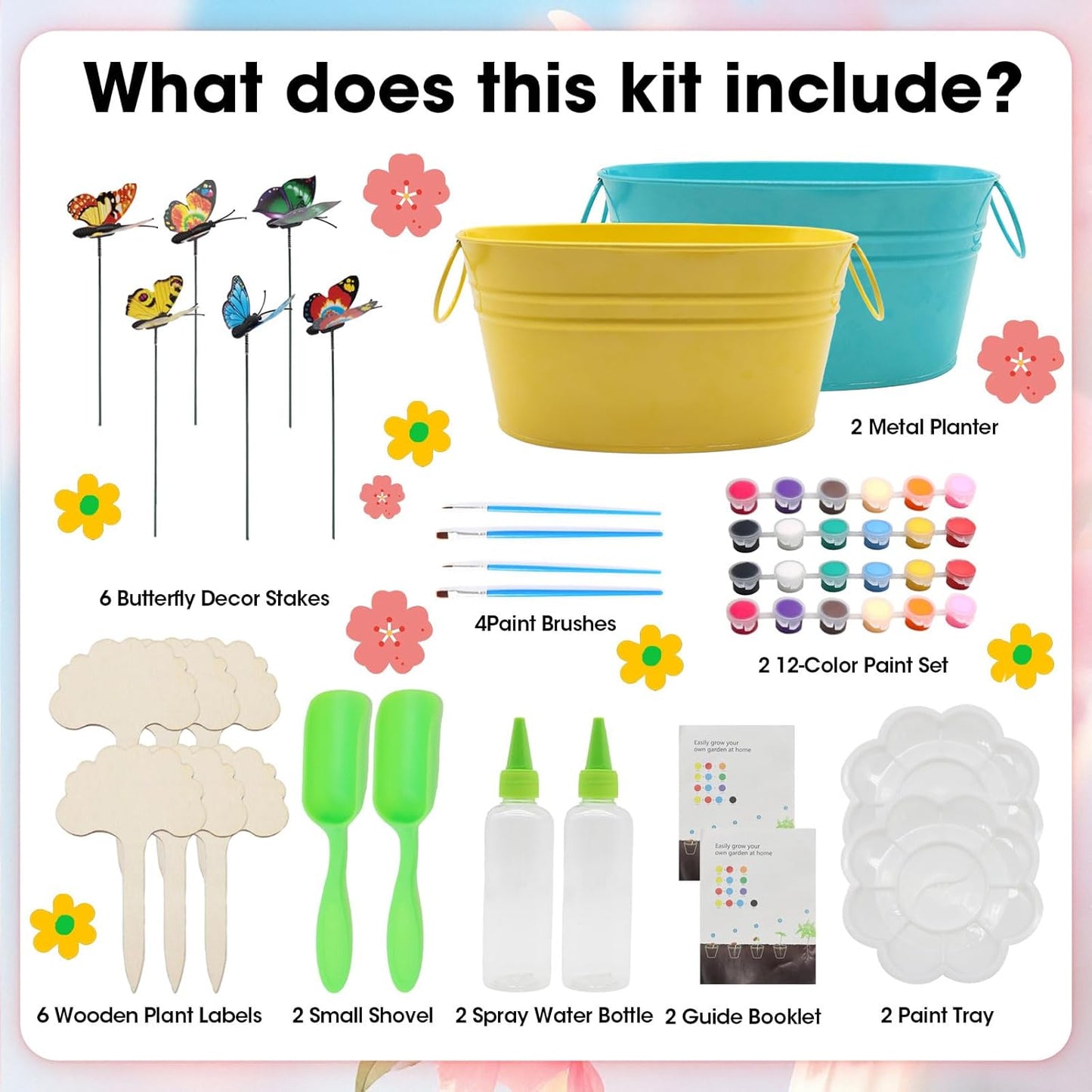 2 Set Paint & Plant Flower Gardening Kit for Kids, Fun Gardening Set Unique Birthday, Arts and Crafts Gifts for Girls Boys Adults