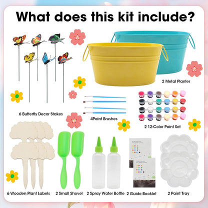 2 Set Paint & Plant Flower Gardening Kit for Kids, Fun Gardening Set Unique Birthday, Arts and Crafts Gifts for Girls Boys Adults