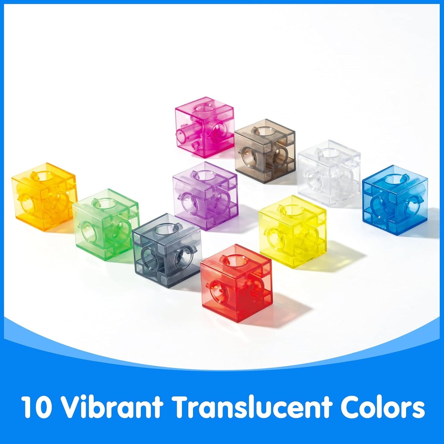 100 Pcs Math Linking Cubes with 384 Cartoon Stickers - STEM Counting Cubes & Math Manipulatives for Kids, Learning Activities for Kindergarten & Elementary School
