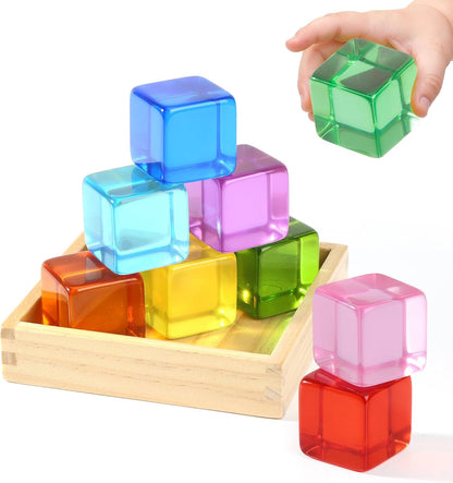 Woodtoe Large Building Blocks for Toddlers, Montessori Toys for 1 2 3 Year Old Boy Girl, No Choking Hazard Toys for Age 2-4 Kids Baby, Rainbow Acrylic Block Set, Sensory Birthday Toy Gifts for Kid