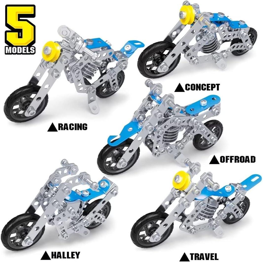 Ferthor Fun 7 in 1 STEM Toys,Creative Set for Boys Age 8-12,Learning Engineering Kids Building Blocks Model Kits,Metal Construction Toys for Kids 8 9 10 11 12+ Year Old(180PCS No Motor)