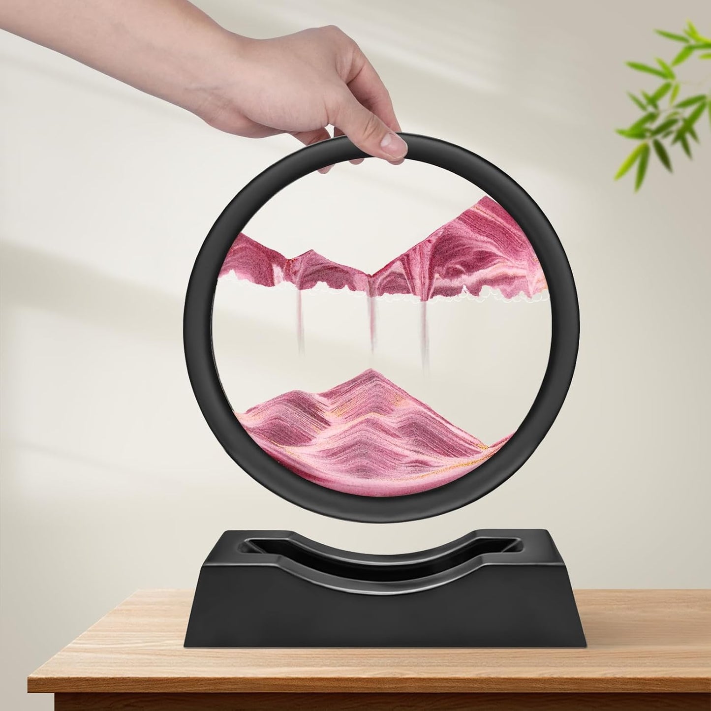 Wai Danie Moving Sand Art Picture 3D Hourglass Deep Sea Sandscape Liquid Motion Display Painting Flowing Sand Frame Relaxing Desktop Home Office Work Decor (Black, 12 Inches)
