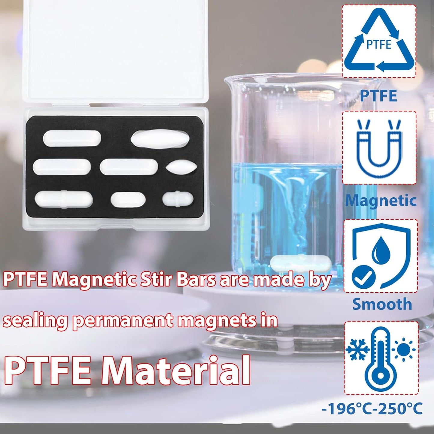 Magnetic Stir Bars with Magnetic Retriever Set, Lab Mixed Size PTFE Magnetic Stirrer Mixer Stir Bars PTFE Stiring Rod, 8x35mm, 8x30mm, 8x28mm, 7x30mm Magnetism for Laboratory Home DIY Project