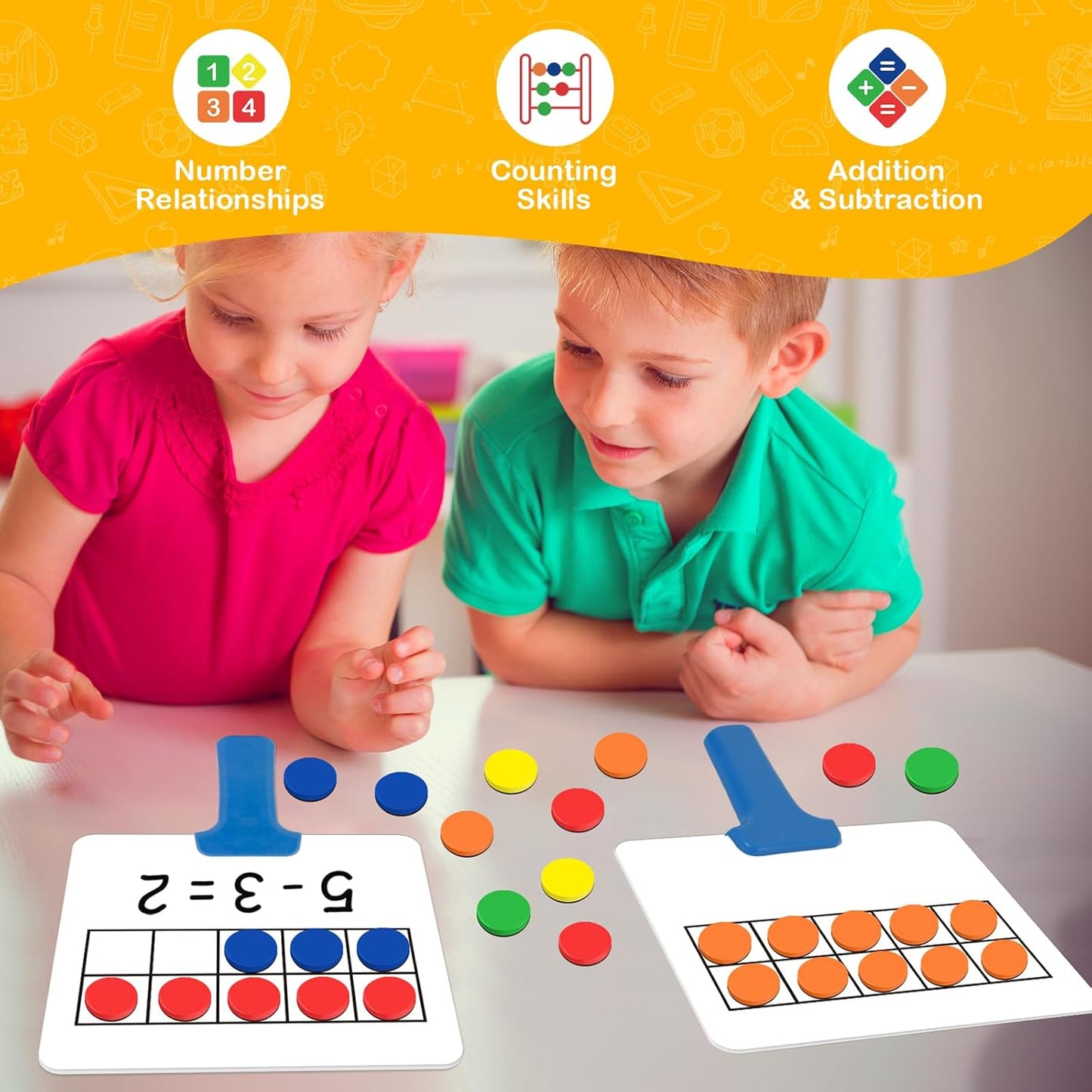 Quilinz Magnetic Ten Frame Set,5 Dry Erase Paddles & 150 Math Counters,Counting Toys for Kids,Addition and Subtraction Games,Math Manipulatives 1st Grade,Kindergarten Preschool Classroom Must Haves