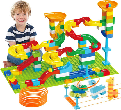 Anpcso Marble Run Building Blocks for Kids Age 3-8, 128 Pcs STEM Building Bricks Set with Toss Ring Game, Educational Learning Toys for Toddlers Boys Girls Gifts- Compatible with All Major Brands