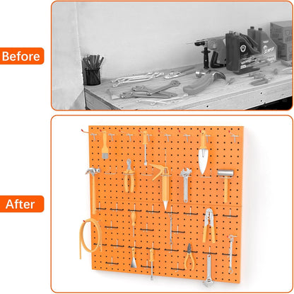 TORACK Metal Pegboard Wall Organizer 24" x 24" or 12" x 48", 70 PCS Tools Storage Pegboard for Garage Tool Organizer Pegboard with Peg Board Hooks for Workbench(Blue)