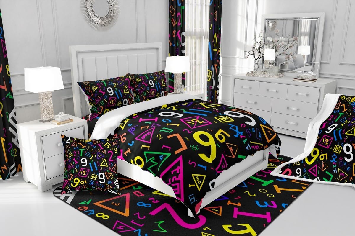 Erosebridal Chemistry Bedding Set Chemical Equation Comforter Cover for Kids Boys,Science Students Duvet Cover Test Tube Microscope Chemical Equipment Bed Set Full,Science Educational Dorm Room Decor