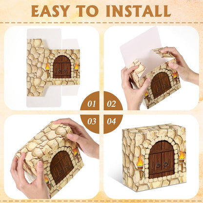 MotiMind 47 Pcs Jumbo Cardboard Castle Building Blocks New Year Gift DIY Building Blocks Large Stone Box Collapsible Reusable Jumbo Crown for Castle House Birthday Indoor Outdoor Party (Black)