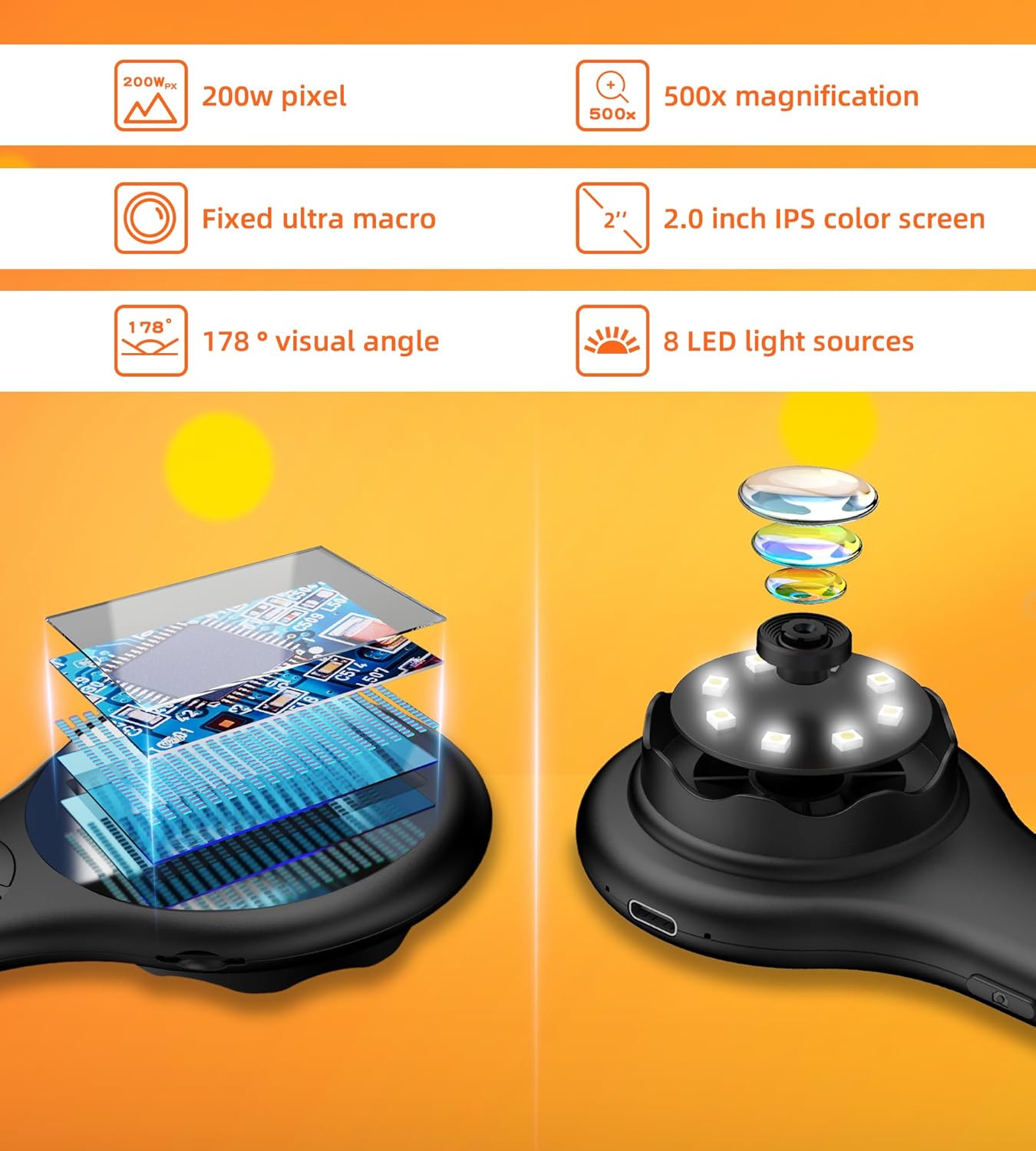Microscope for Kids - Mini Pocket Digital Kids Microscope, Portable Handheld USB 500X Magnifying Glass, 4X Zoom, Christmas Birthday Gifts for Boys Girls Aged 3-12