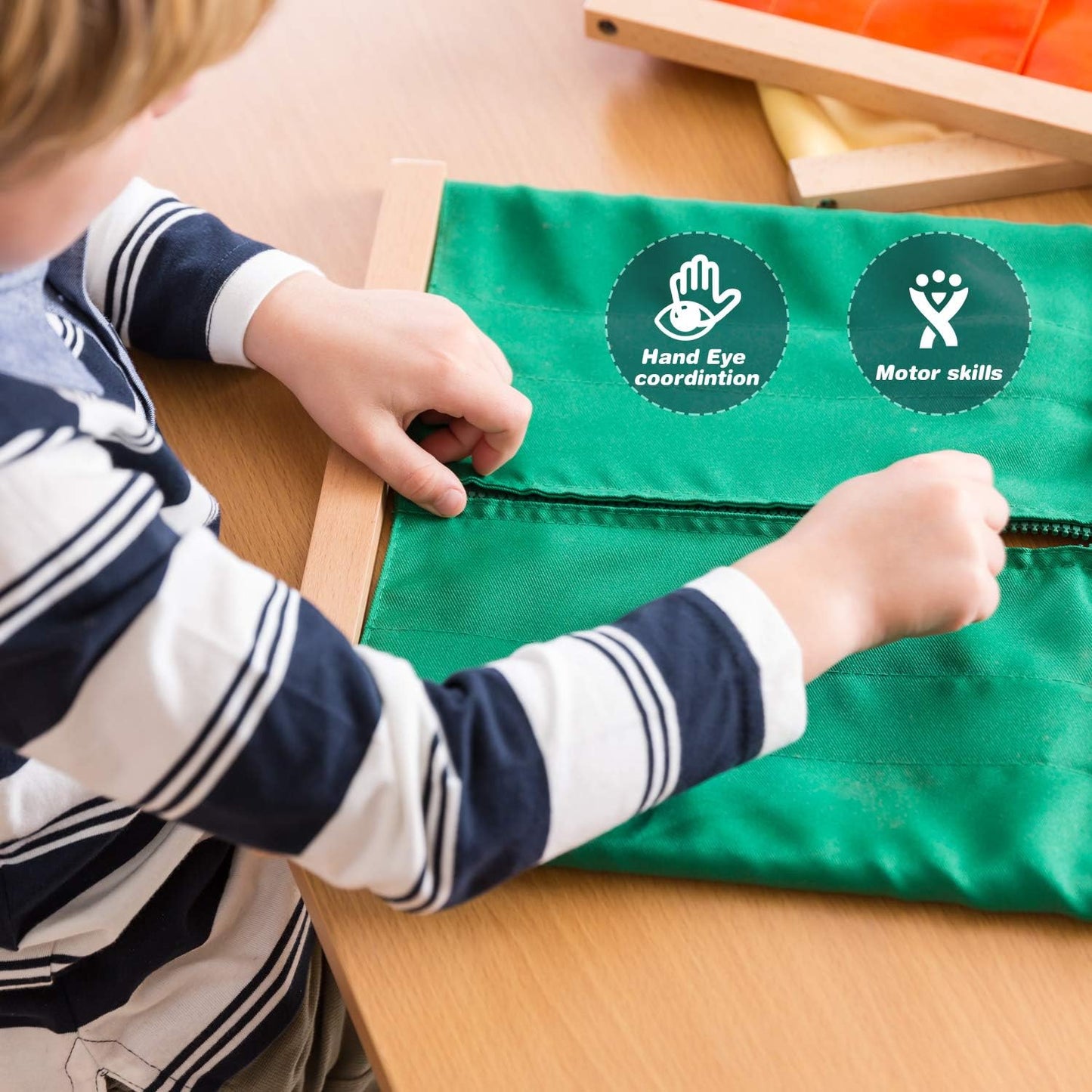 MONTESSORI OUTLET Montessori Practical Life Frames for Fine Motor Skills & Independence Development | Zipping Frame to Learn to Zip Clothes (Ages 3-6)