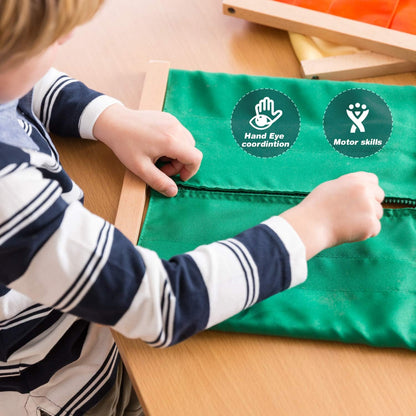 MONTESSORI OUTLET Montessori Practical Life Frames for Fine Motor Skills & Independence Development | Zipping Frame to Learn to Zip Clothes (Ages 3-6)