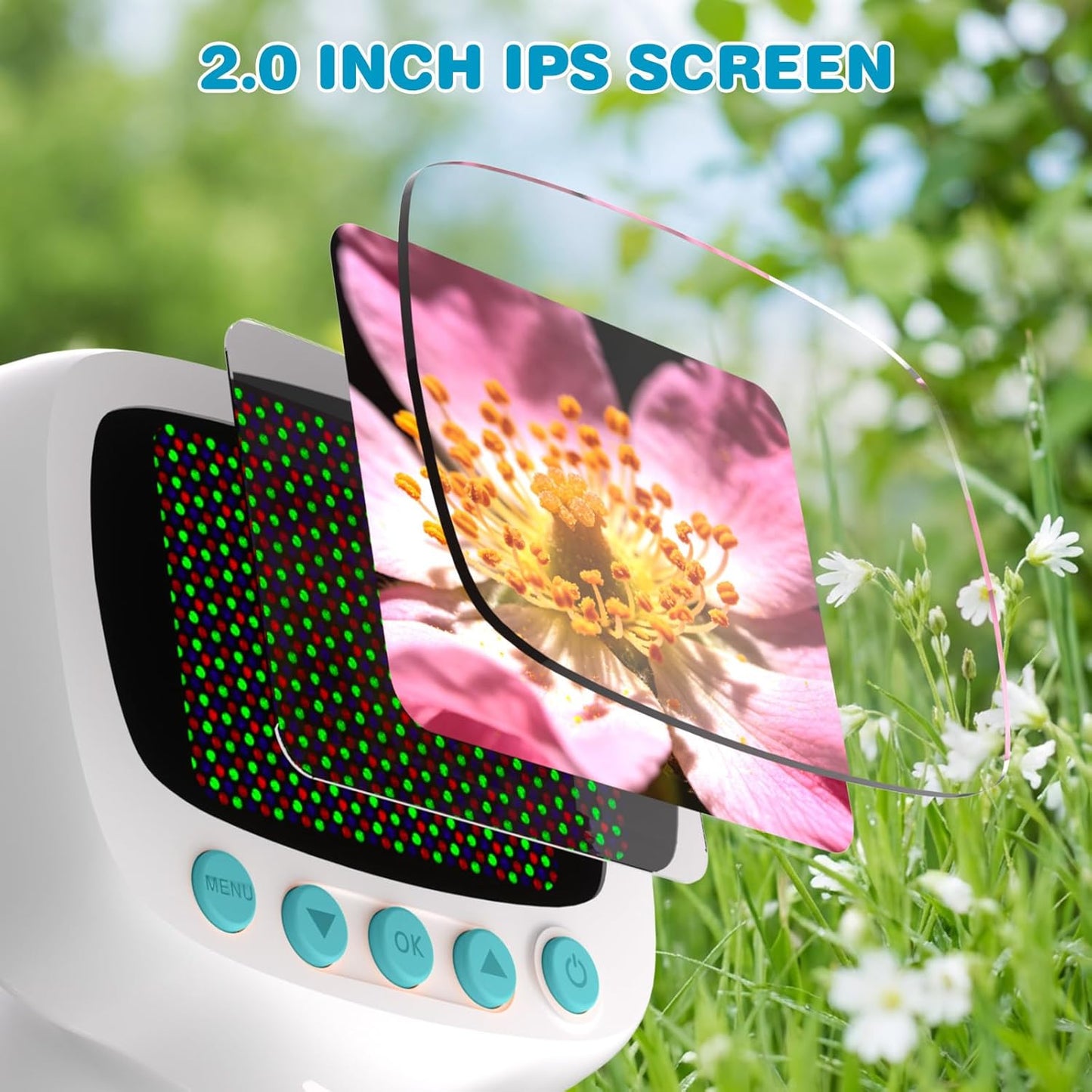 Pocket Kids Microscope for Over 3 Years Old, 1000X Handheld Microscope for Kids w/2''IPS Digital, Photo Video Mini Portable Microscopes, Science Edu Digiscope,Christmas Birthday Gifts for Kids