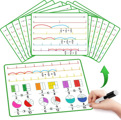 12 PCS Fraction Manipulatives Dry Erase Flash Cards Math Manipulatives, Fraction Circles Math Games for Kids Elementary School 1st - 6th Grade Homeschool Supplies Teacher Classroom Must Have