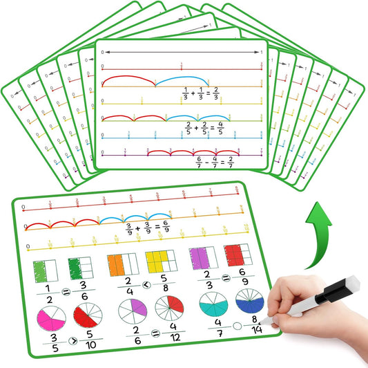 12 PCS Fraction Manipulatives Dry Erase Flash Cards Math Manipulatives, Fraction Circles Math Games for Kids Elementary School 1st - 6th Grade Homeschool Supplies Teacher Classroom Must Have