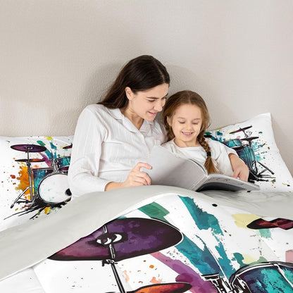 Erosebridal Drum Kit 3D Print Kids Comforter Sets Rock Music Themed Full Bedding Set for Boys Girls Musical Pattern Comforter Set,Colorful Retro Style Quilt Duvet 3 Pcs