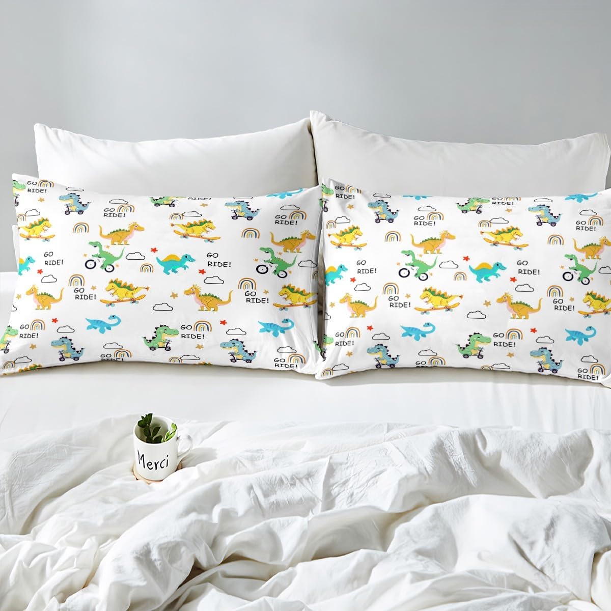 Manfei Musical Kids Fitted Sheet Full Size, MusicalGuitar Radio Drum Kit Headset Print Bedding Set 3pcs for Boys Girls, Rock Music Bed Cover with 2 Pillowcases, Soft Polyester Bedding, No Top Sheet
