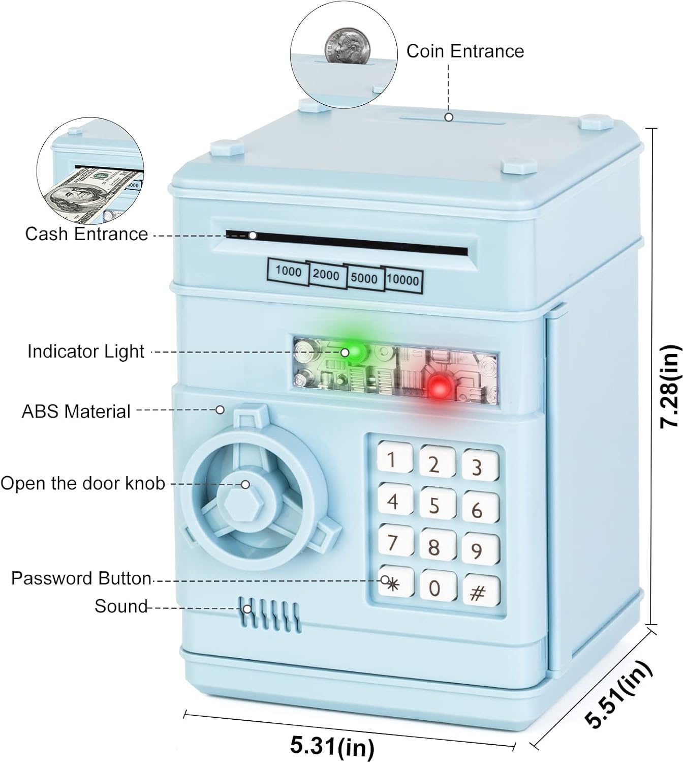 Refasy Piggy Bank Cash Coin Can ATM Bank Electronic Coin Money Bank for Kids Age 3-12, Money Savings Box Mini ATM Coin Bank Toys Gifts for 3 4 5 6 7 8 9 10 11 12 Year Old Boys Girls