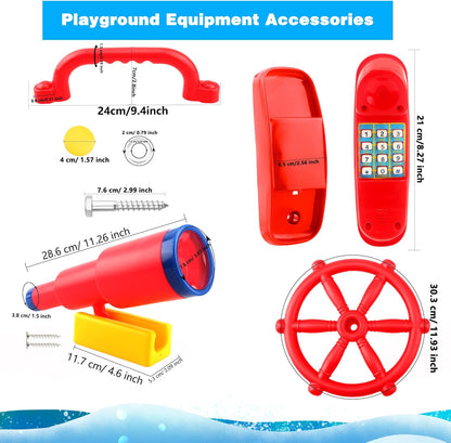 5 Pcs Kids Playground Accessories for Kids Outdoor Plastic Steering Wheel Swingset Phone Pirate Telescope Telephone Safety Handle for Child Backyard Tree House Playhouse Jungle Gym (Yellow Set 1)