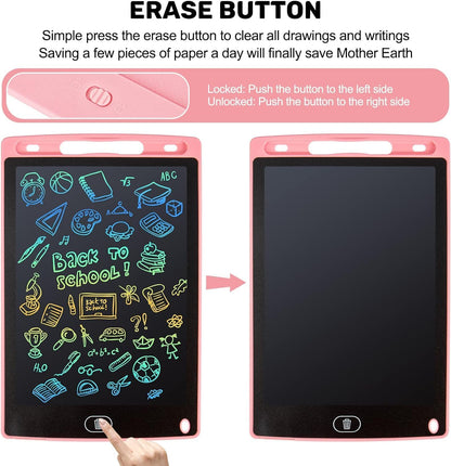 LCD Writing Tablet, 2 Packs Drawing Pads for Kids 3 4 5 6 Years Old 8.5 Inch Colorful Lines Doodle Scribble Boards Educational Toys for Boys Girls Road Trip EssentialsTravel Game Toys,Pink+Blue